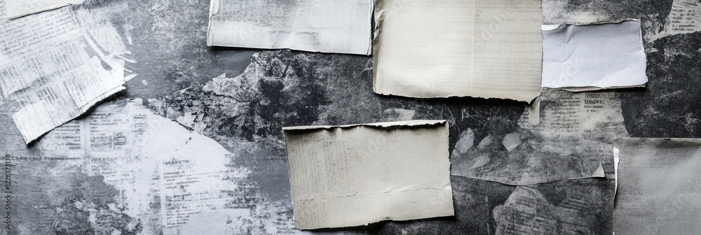 Aufkleber vintage newspaper clippings overlap creating a textured collage on a weathered background. generativ