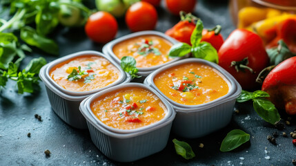 Studio shot of colorful frozen soup portions in silicone molds for easy meal prep