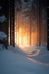 Trees covered by heavy snow in winter forest