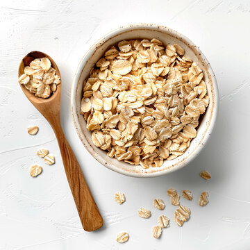 Bol de avena con cuchara de madera 