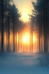 Trees covered by heavy snow in winter forest