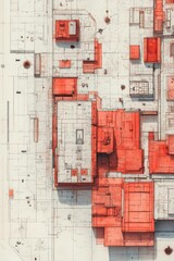Detailed City Building Cadastre Map Showing Urban Infrastructure, Property Boundaries, and Land Parcels