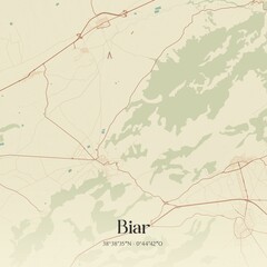 Retro Spanish map of Biar, Comunidad Valenciana. Vintage street map.