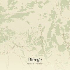 Retro Spanish map of Bierge, Arag�n. Vintage street map.