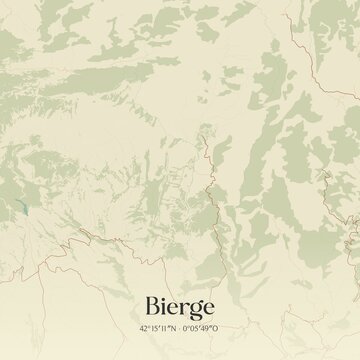 Retro Spanish map of Bierge, Arag�n. Vintage street map.