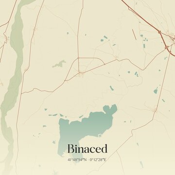 Retro Spanish map of Binaced, Arag�n. Vintage street map.