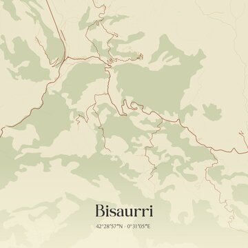 Retro Spanish map of Bisaurri, Arag�n. Vintage street map.