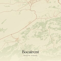 Retro Spanish map of Bocairent, Comunidad Valenciana. Vintage street map.