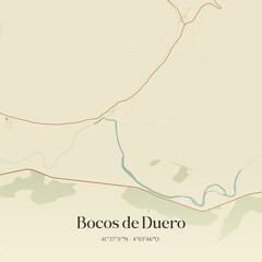 Retro Spanish map of Bocos de Duero, Castilla y Le�n. Vintage street map.