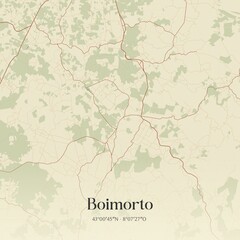Retro Spanish map of Boimorto, Galicia. Vintage street map.