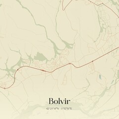 Retro Spanish map of Bolvir, Catalu�a. Vintage street map.