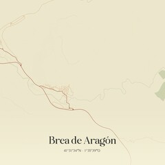 Retro Spanish map of Brea de Arag�n, Arag�n. Vintage street map.