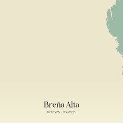 Retro Spanish map of Bre�a Alta, Islas Canarias. Vintage street map.