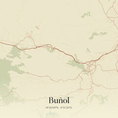 Retro Spanish map of Bu�ol, Comunidad Valenciana. Vintage street map.