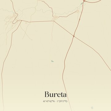 Retro Spanish map of Bureta, Arag�n. Vintage street map.