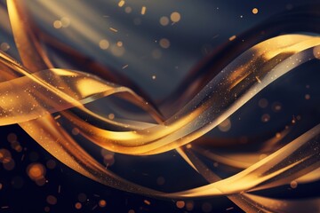 Elegant Flowing Golden Waves with Glowing Particles on a Dark Background, Abstract Futuristic Texture and Luxury Artistic Design