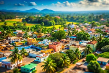Fototapeta premium Tilt-Shift Aerial View of Sathankulam, Tamil Nadu, India - Panoramic Townscape