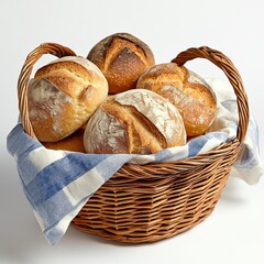 Freshly Baked Bread Basket, an inviting assortment of artisanal loaves, perfect for culinary displays and bakery promotions.