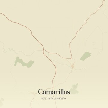 Retro Spanish map of Camarillas, Arag�n. Vintage street map.