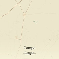 Retro Spanish map of Campo Lugar, Extremadura. Vintage street map.