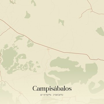 Retro Spanish map of Campis�balos, Castilla-La Mancha. Vintage street map.