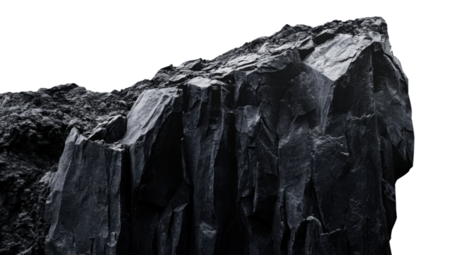 Jagged black rock formation with transparent background. Transparent background