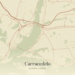 Retro Spanish map of Carracedelo, Castilla y Le�n. Vintage street map.