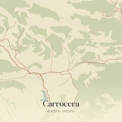 Retro Spanish map of Carrocera, Castilla y Le�n. Vintage street map.