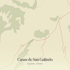 Fototapeta premium Retro Spanish map of Casas de San Galindo, Castilla-La Mancha. Vintage street map.