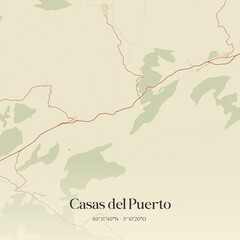 Retro Spanish map of Casas del Puerto, Castilla y Le�n. Vintage street map.