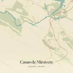 Obraz premium Retro Spanish map of Casas de Miravete, Extremadura. Vintage street map.