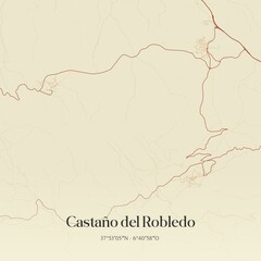 Retro Spanish map of Casta�o del Robledo, Andaluc�a. Vintage street map.