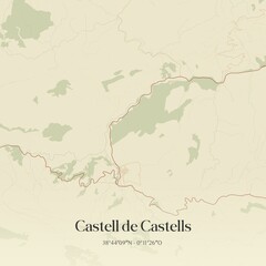 Fototapeta premium Retro Spanish map of Castell de Castells, Comunidad Valenciana. Vintage street map.