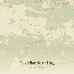 Retro Spanish map of Castellar de n'Hug, Catalu�a. Vintage street map.