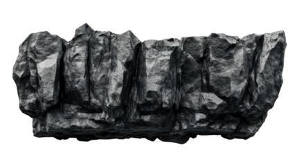 Rugged dark rock formation on transparent background. Transparent background
