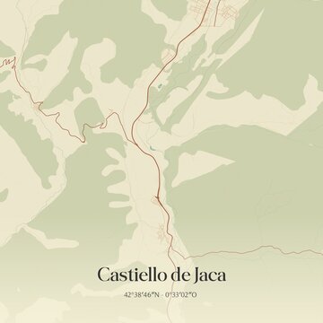 Retro Spanish map of Castiello de Jaca, Arag�n. Vintage street map.