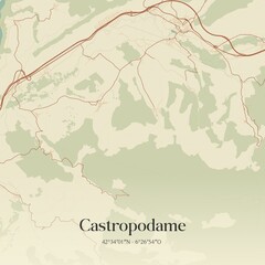 Retro Spanish map of Castropodame, Castilla y Le�n. Vintage street map.