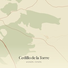 Retro Spanish map of Cedillo de la Torre, Castilla y Le�n. Vintage street map.