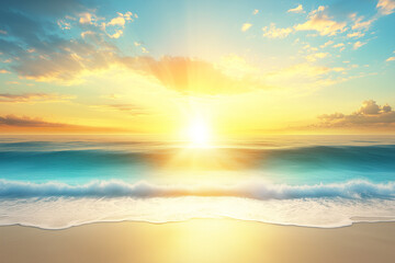 Fototapeta premium Beautiful Top View of Turquoise Water Waves at Sunrise with Soft Clouds in the Background
