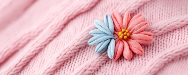 Explore vibrant details with macro photography of a flower brooch Featuring trendy brooches, this image highlights a contemporary statement brooch, mixing abstract designs and geometric shapes The