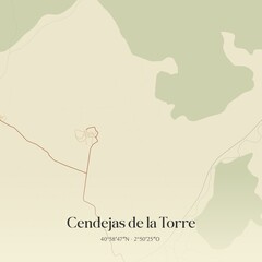 Obraz premium Retro Spanish map of Cendejas de la Torre, Castilla-La Mancha. Vintage street map.