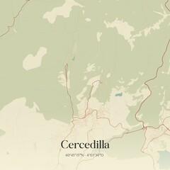 Obraz premium Retro Spanish map of Cercedilla, Comunidad de Madrid. Vintage street map.