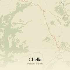 Retro Spanish map of Chella, Comunidad Valenciana. Vintage street map.