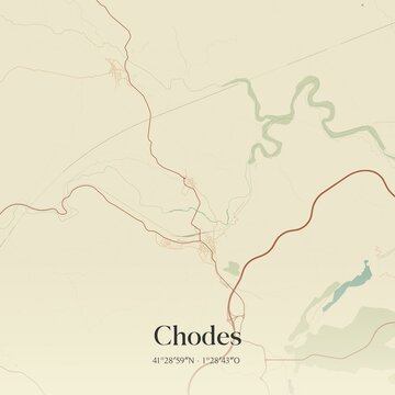 Retro Spanish map of Chodes, Arag�n. Vintage street map.