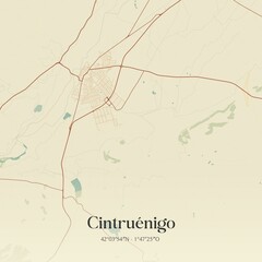 Retro Spanish map of Cintru�nigo, Comunidad Foral de Navarra. Vintage street map.