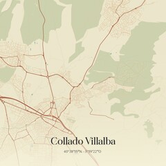 Obraz premium Retro Spanish map of Collado Villalba, Comunidad de Madrid. Vintage street map.