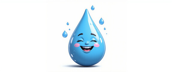 Smiling Blue Raindrop Character Representing Joy on a Bright Background