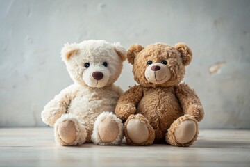 Two Teddy Bears, Minimalist Studio Shot - Plush Toys, Friendship, Companionship