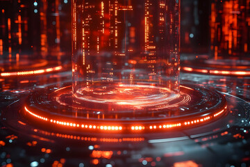 Abstract Futuristic Technology Background with Glowing Red and Orange Circles