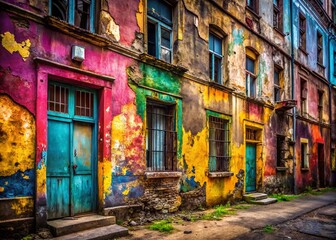 Fototapeta premium Urban Exploration: Vibrant Gradient Textures on Abandoned Building Walls